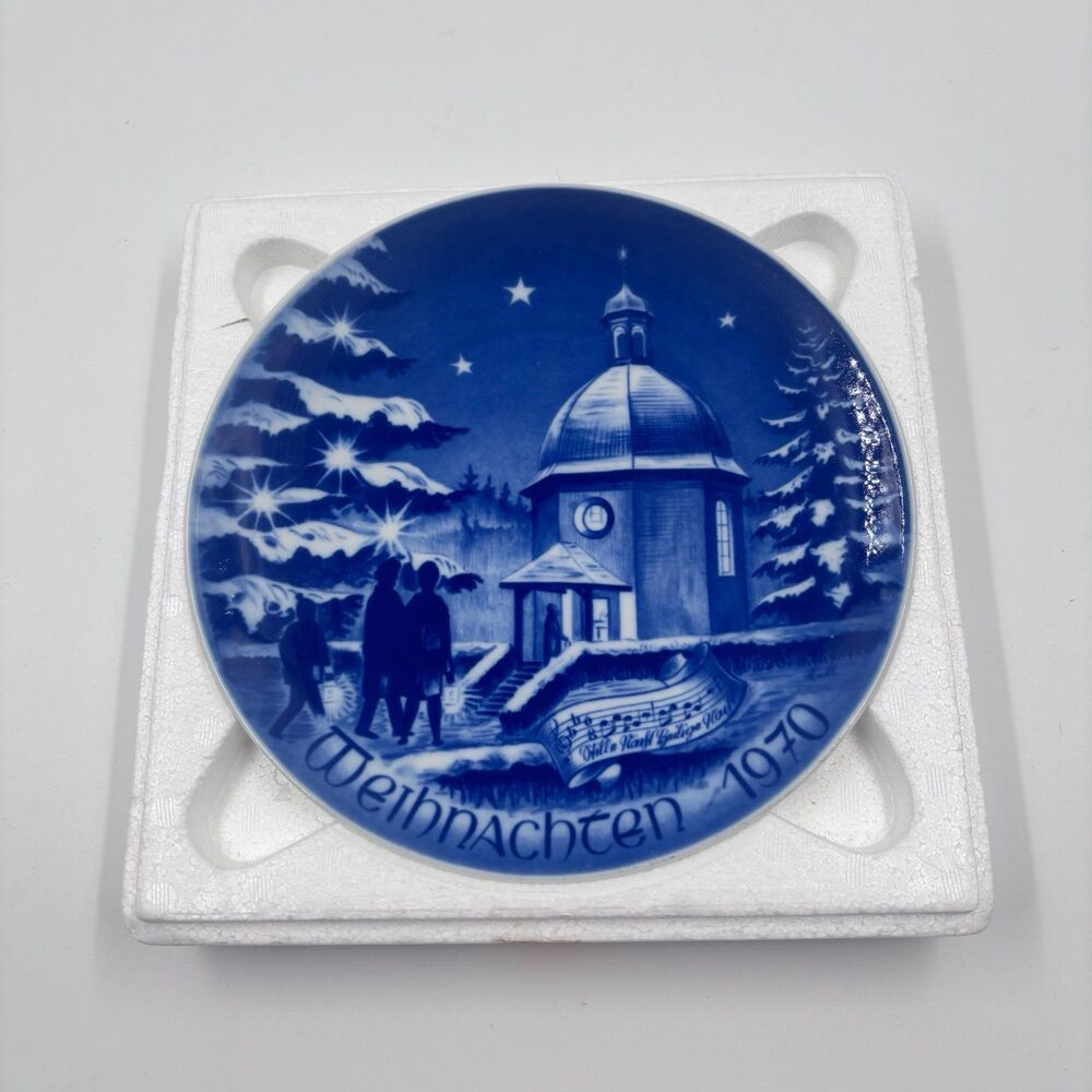 Vintage 1970 Bareuther Christmas Plate Silent Night Chapel Germany Boxed 7.75"
